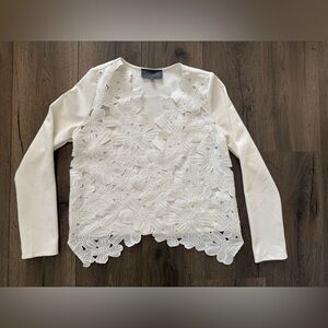 Anthropologie Sunday in Brooklyn White Floral Cut out Jacket Size Medium